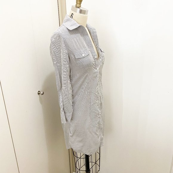 SALE 🔥2/$20🔥 Costa Blanca Long Cotton Stripe Button Shirt Dress S White Grey - Picture 2 of 10